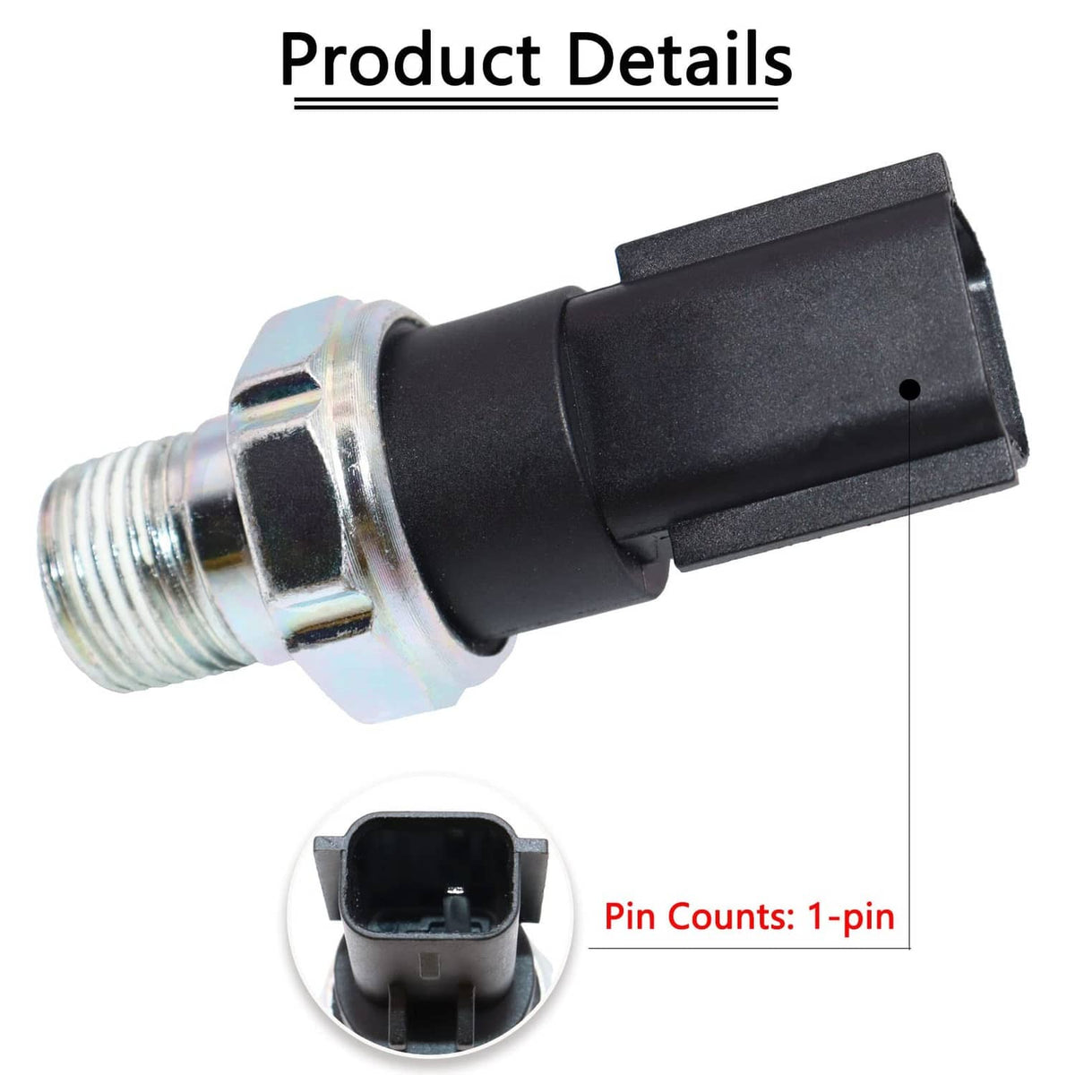Engine oil pressure sensor switch sender with black plug and silver threaded base