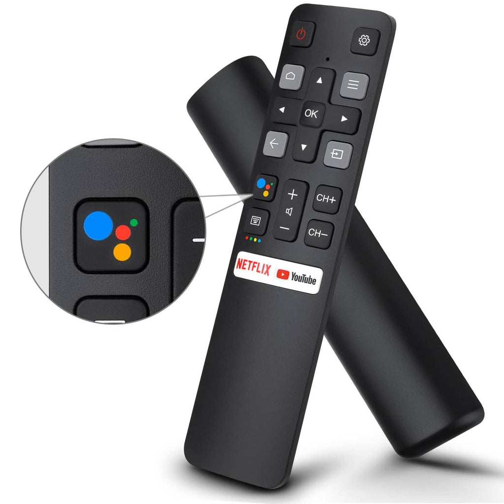 Black voice TV remote control with OK, home, and navigation buttons