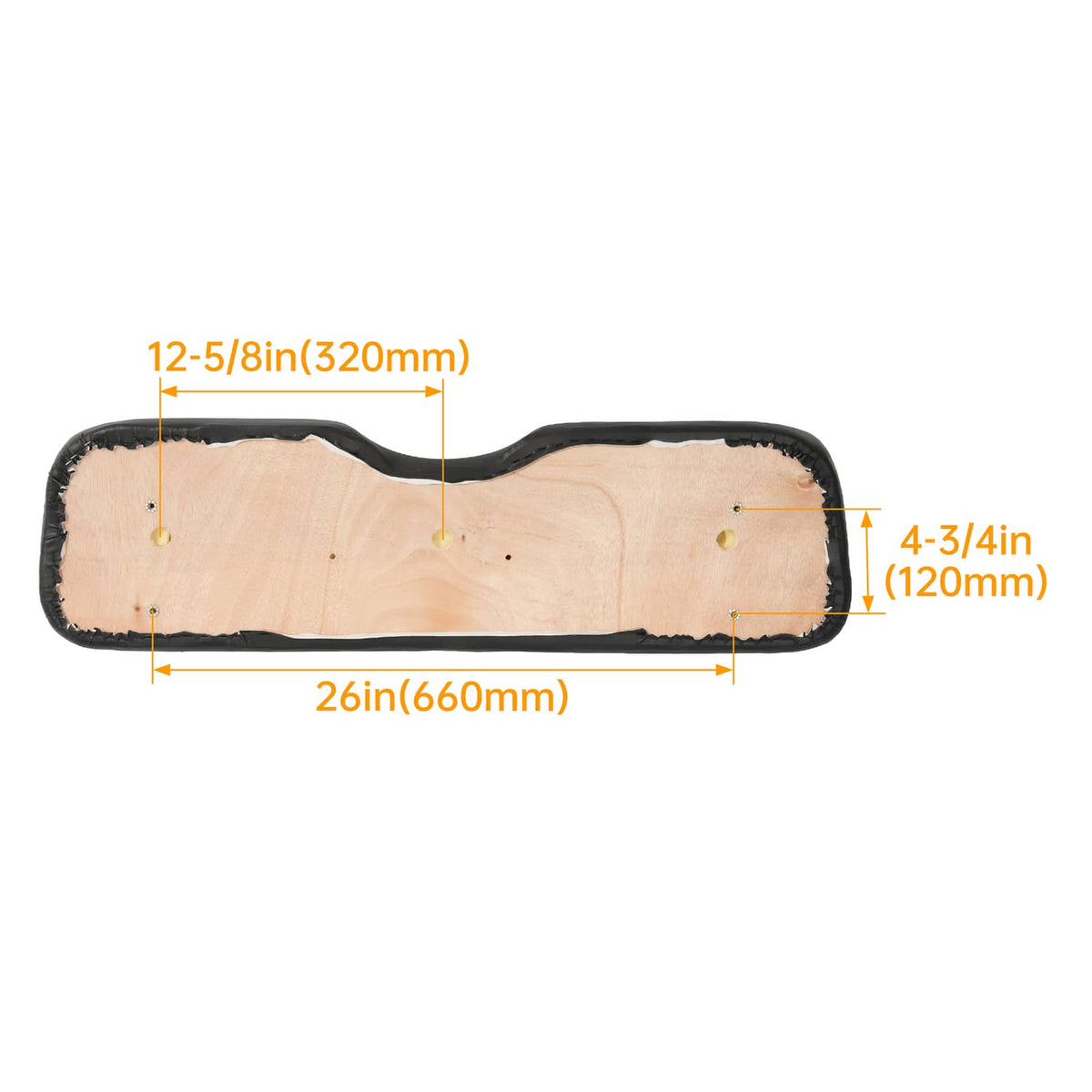 Backrest cushion underside with light wood support panel and black fabric border