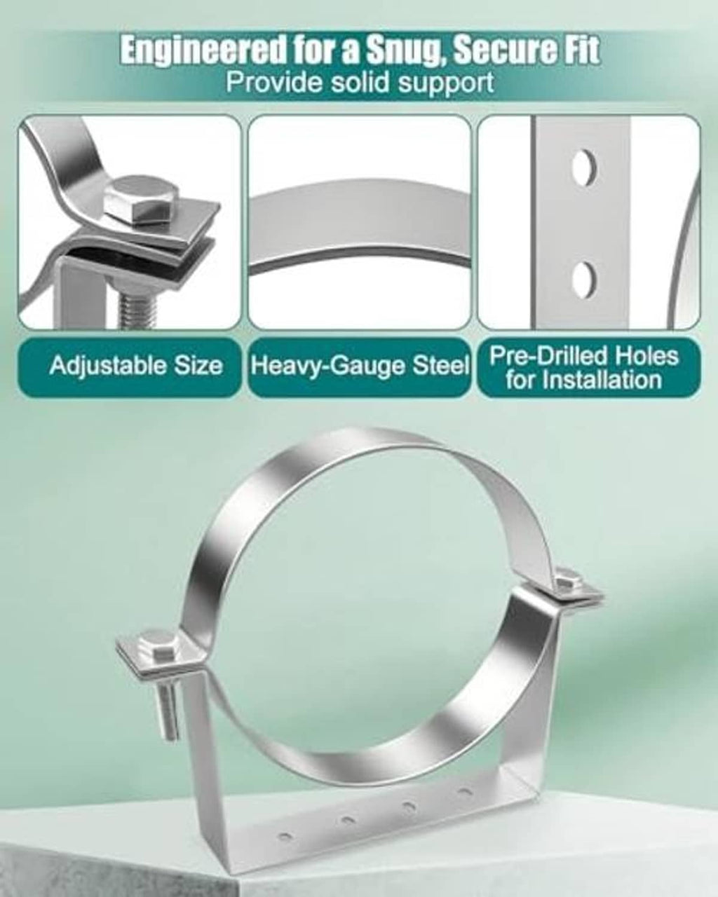 Rigid split-ring pipe hanger with heavy-gauge steel bracket and pre-drilled mounting holes