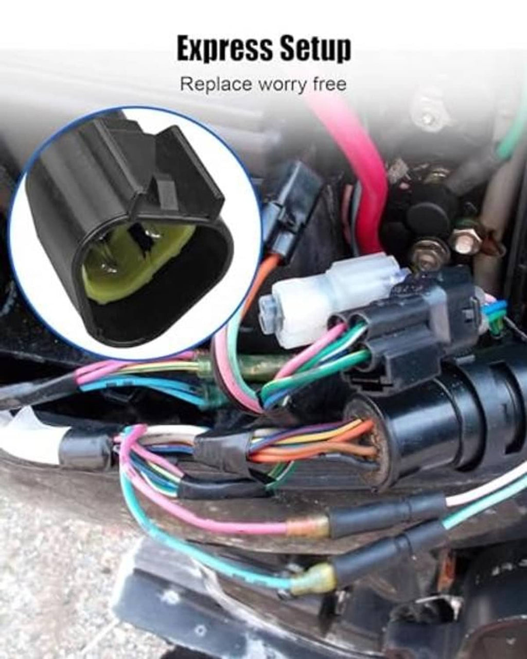 Trim and tilt switch with wiring harness and close-up inset of green connector