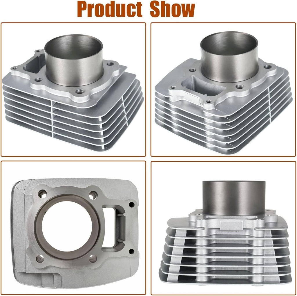 Motorcycle cylinder kit with finned cylinder and piston from multiple angles