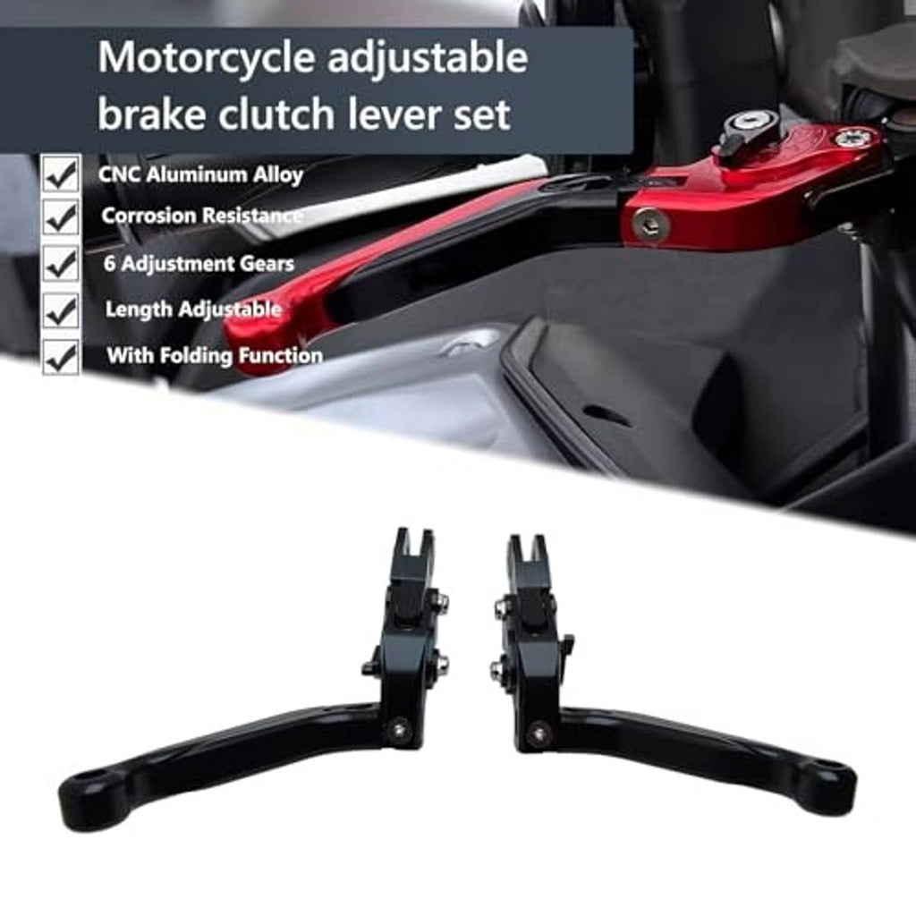 Motorcycle adjustable brake clutch lever set, black levers and mounting brackets
