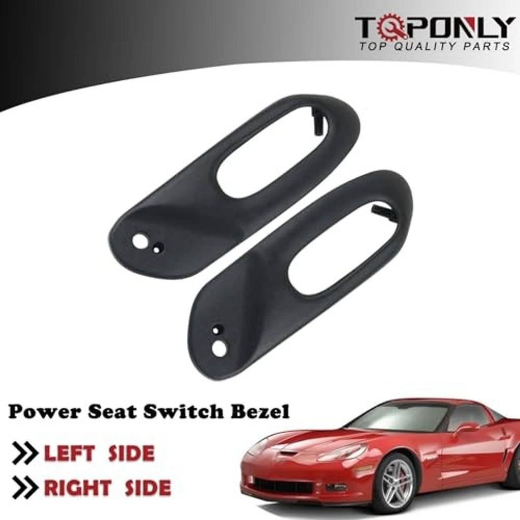 Black power seat switch panel bezel pair, oval openings with two-hole mounting tabs