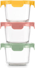 3-pack glass meal prep containers with yellow, pink, and green snap lids