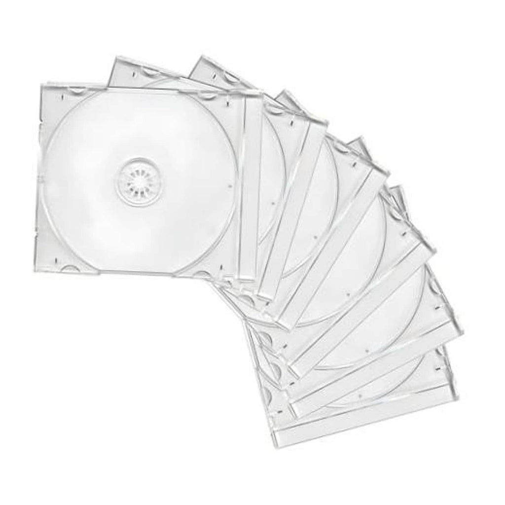 Set of 6 clear single CD jewel cases, with circular disc inserts