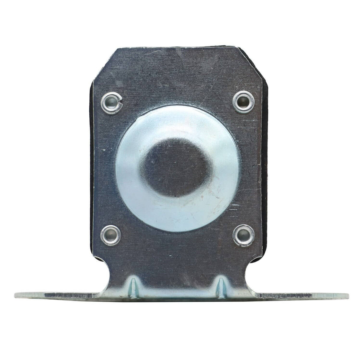 Starter relay solenoid cover plate with round metal contact and mounting holes