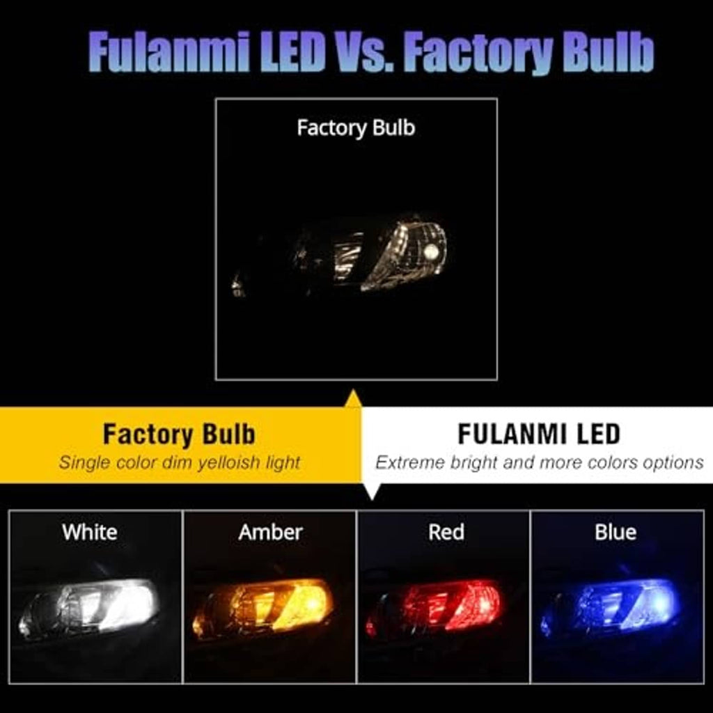 LED bulb color comparison graphic showing blue, red, amber, and white beam