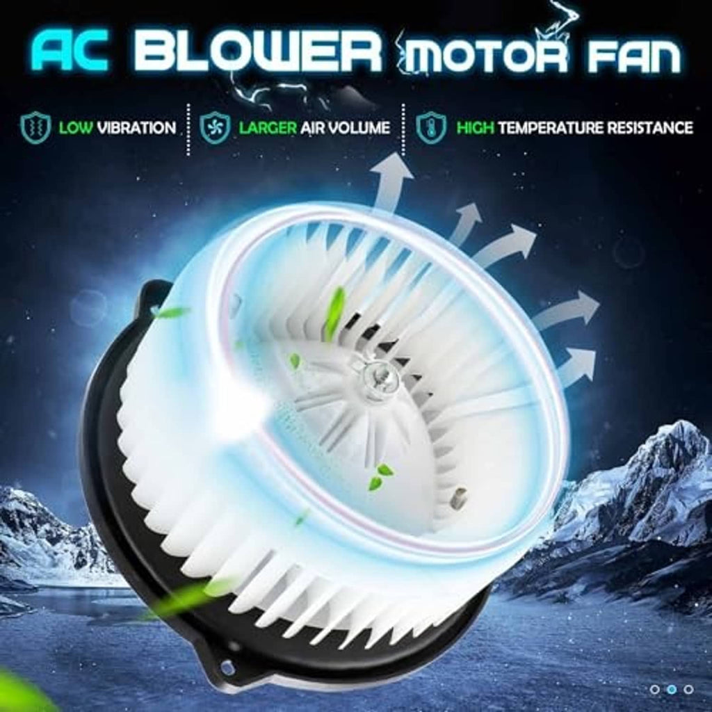 AC blower motor fan with white impeller and black housing shown in use effect