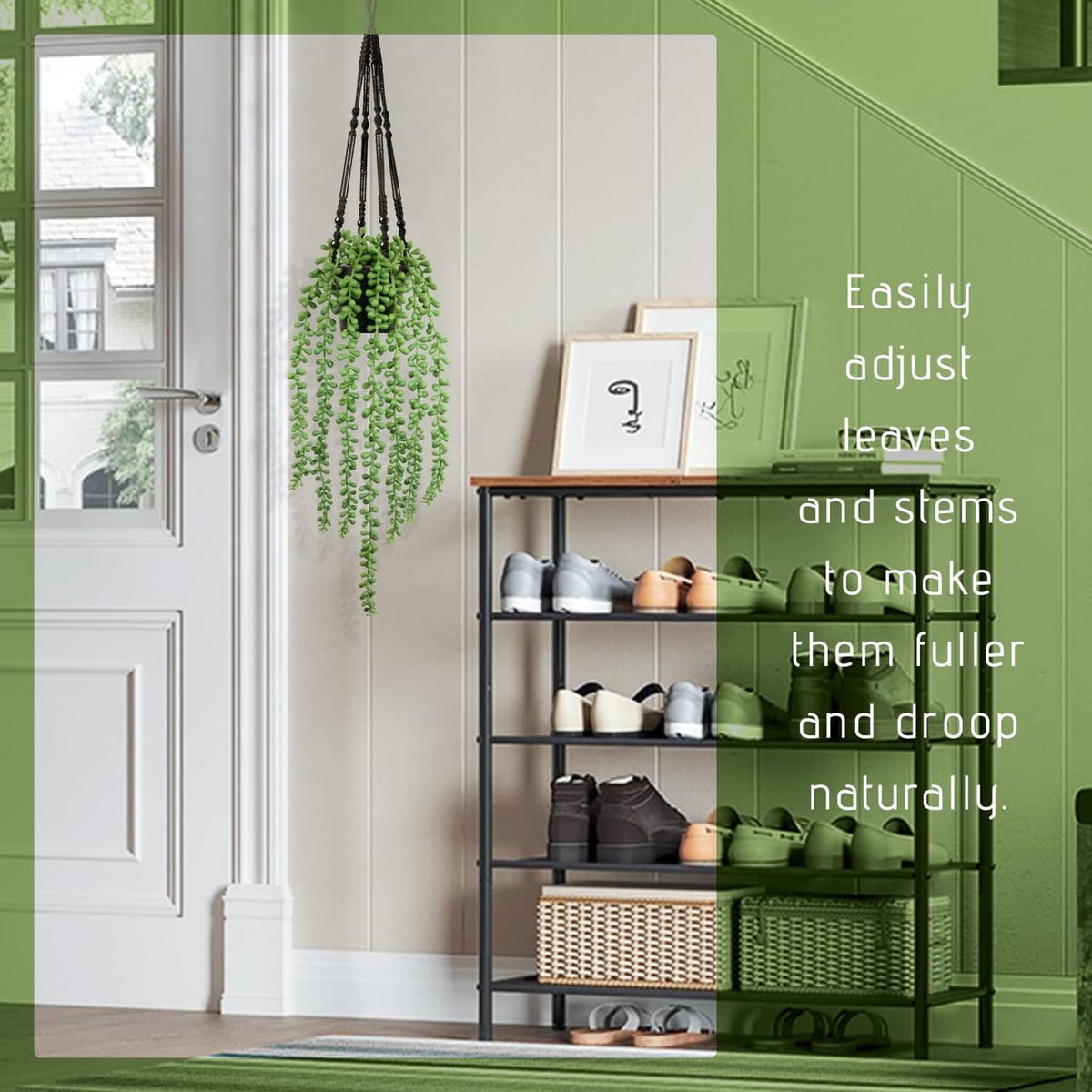 Artificial hanging string of pearls plant with cascading green bead-like vines
