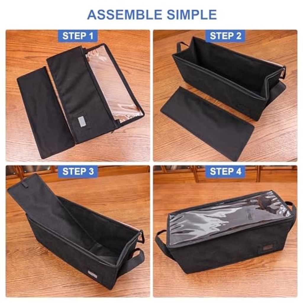 Black CD storage box with zipper closure, showing folded panels and base