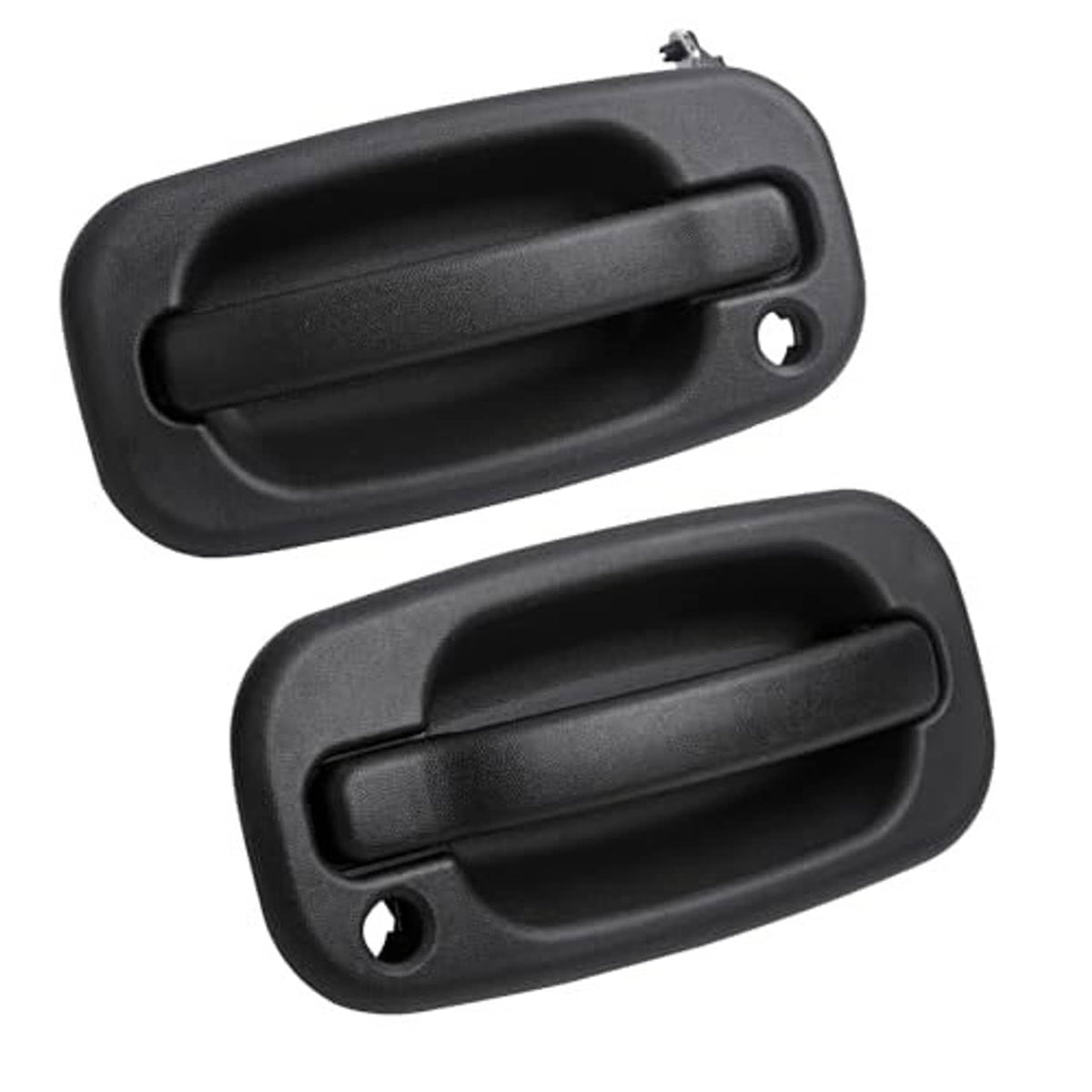 Black exterior door handle pair, textured lever grips, front left and right