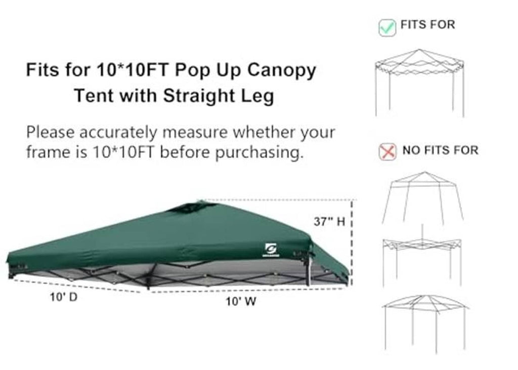 Green canopy top cover for 10x10 straight-leg frame, vented design