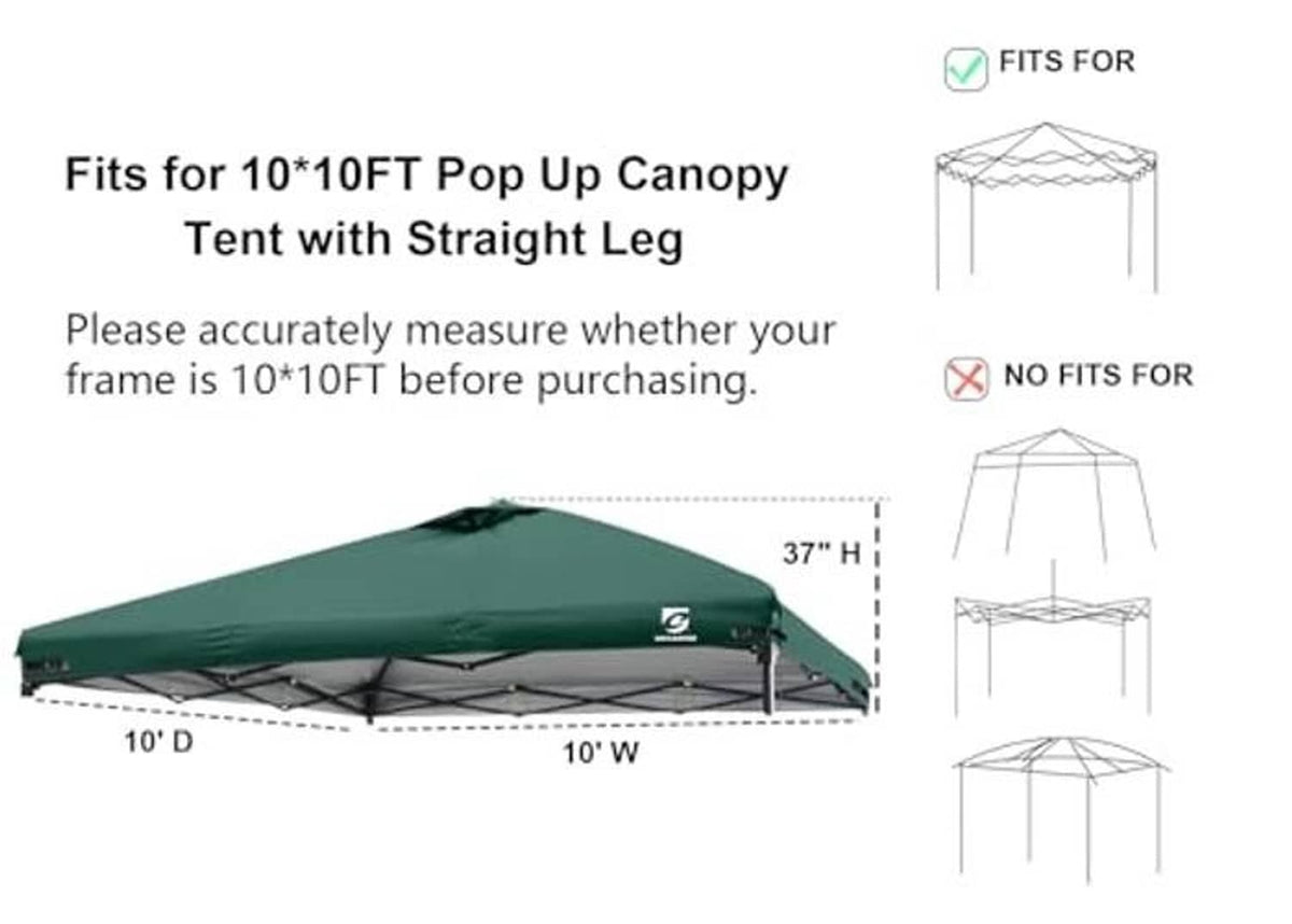 Green canopy top cover for 10x10 straight-leg frame, vented design