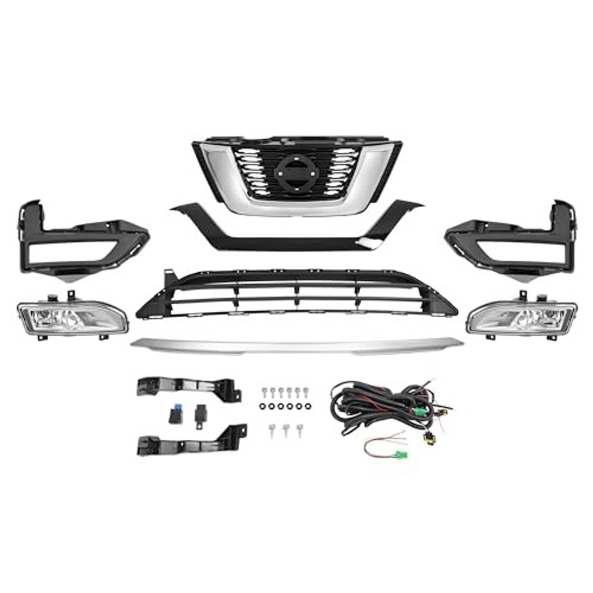 Complete fog light assembly kit with grille trim and light housings plus wiring parts