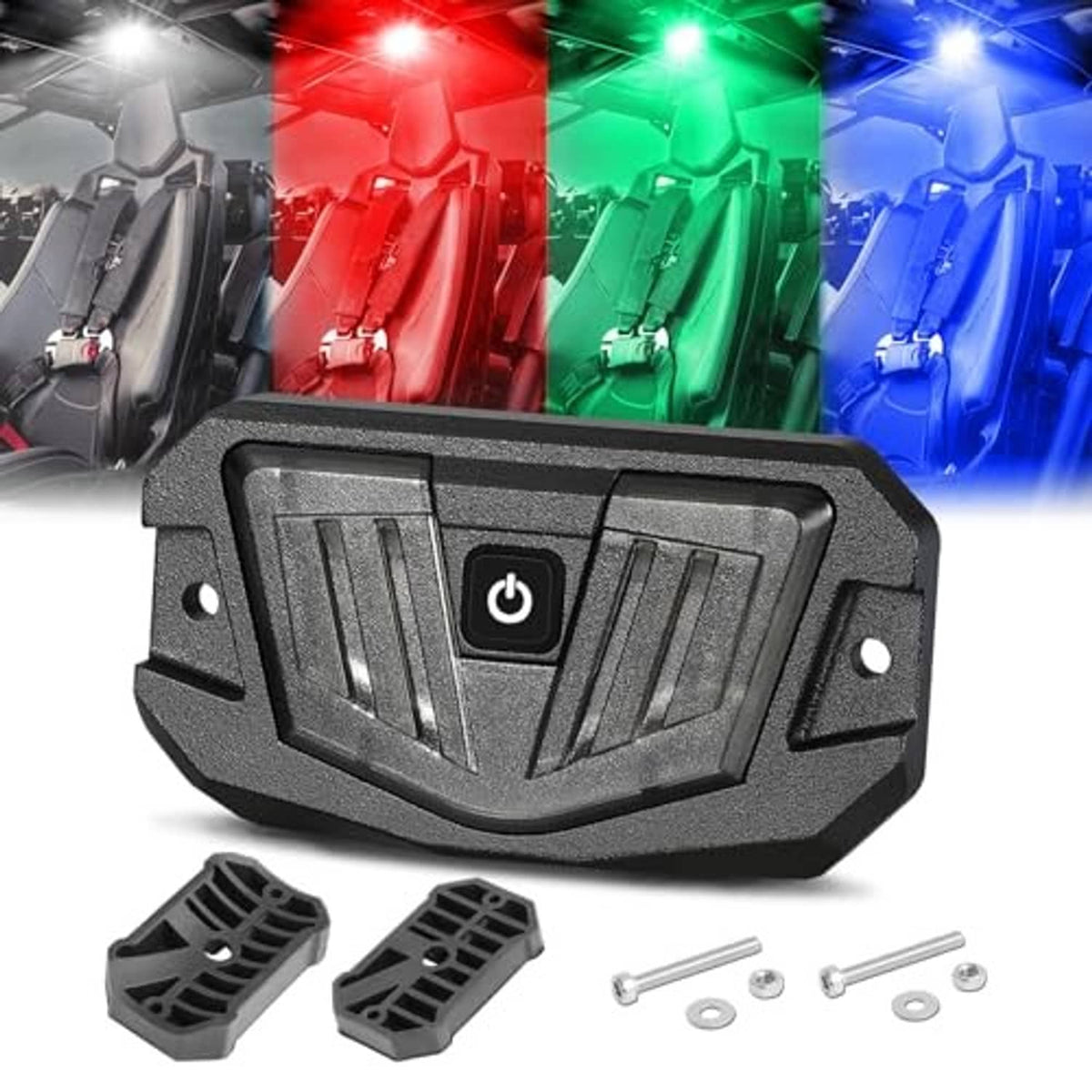 UTV RGBW LED dome light with on/off button on textured gray black housing
