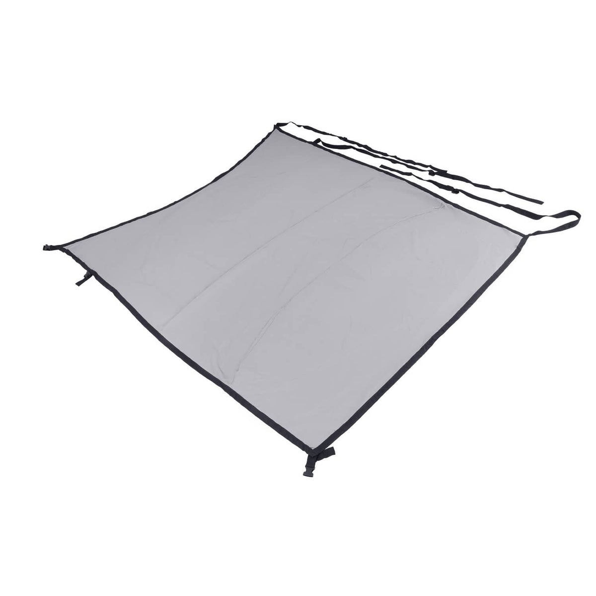 Grey aircraft cover with black border and side securing straps