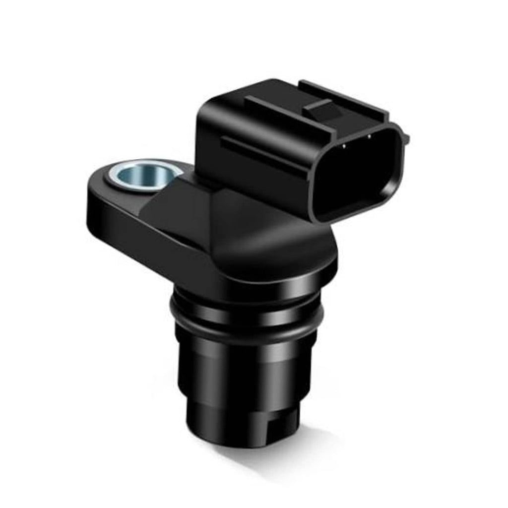 Black engine camshaft position sensor with 3-pin electrical connector and metal mounting base