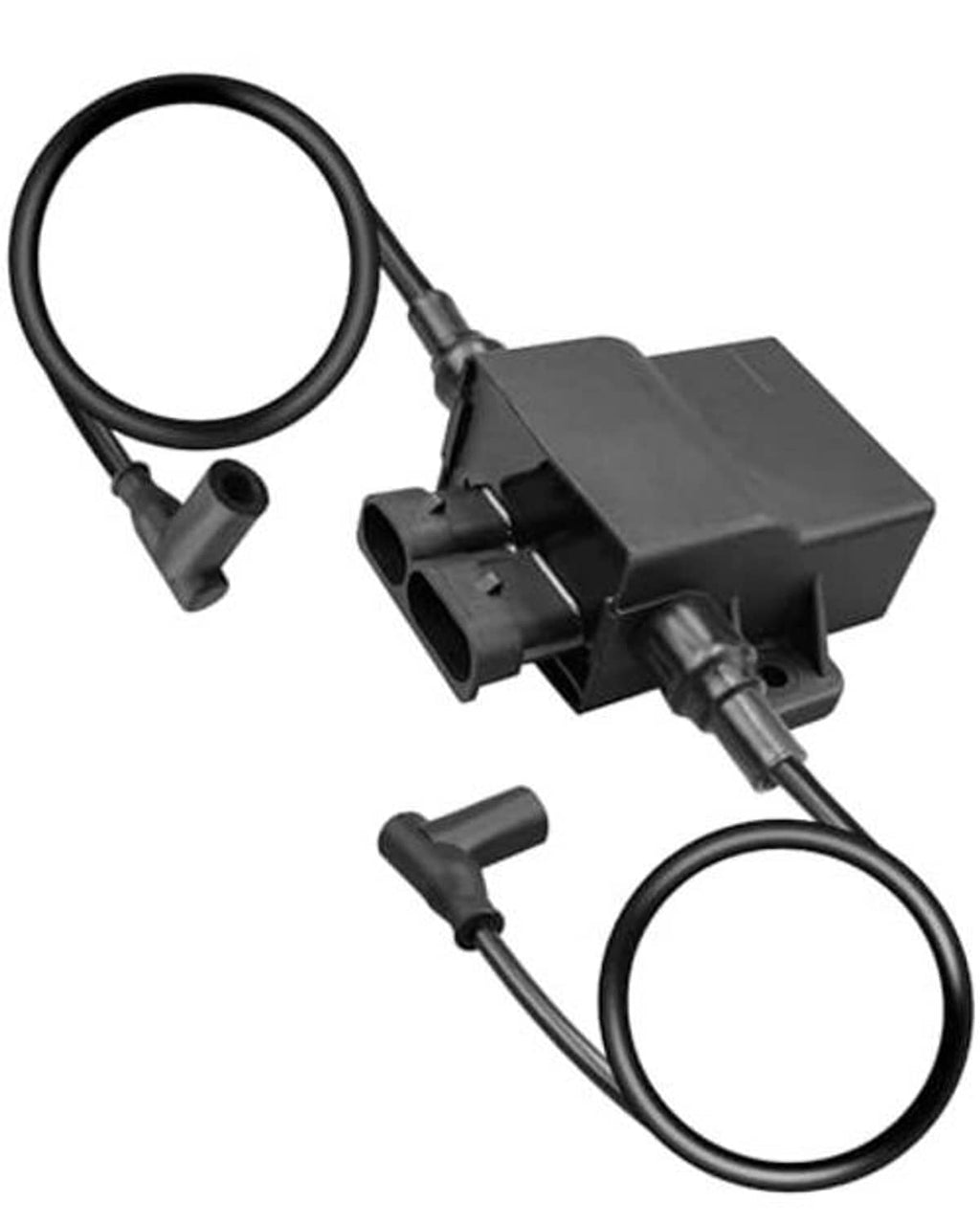 Ignition controller coil wiring harness with rectangular module and two ring terminal ends