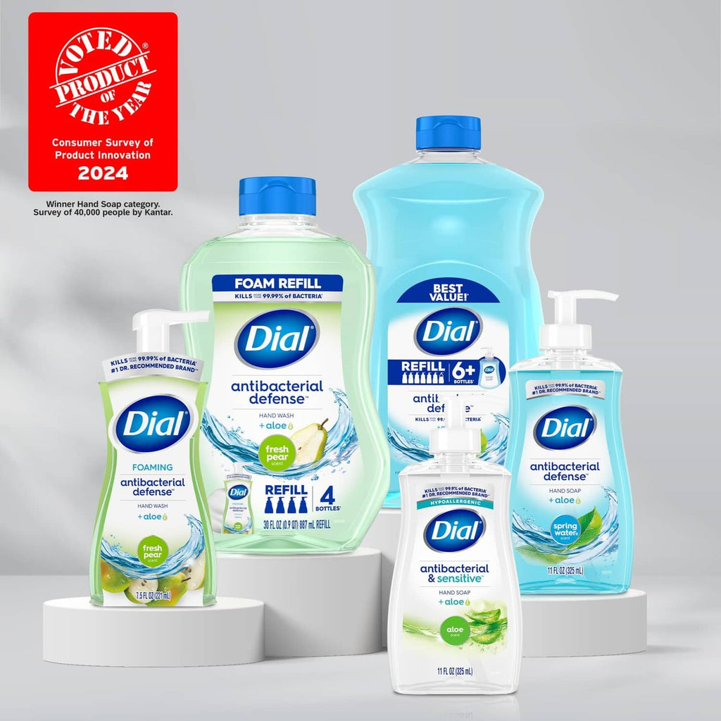 Dial antibacterial foaming hand soap variety set, light blue bottles and pump