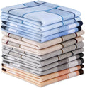 Pack of folded men’s handkerchiefs in light blue and navy stripe patterns