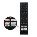 Gray universal TV remote with keypad, navigation buttons, and streaming app shortcuts