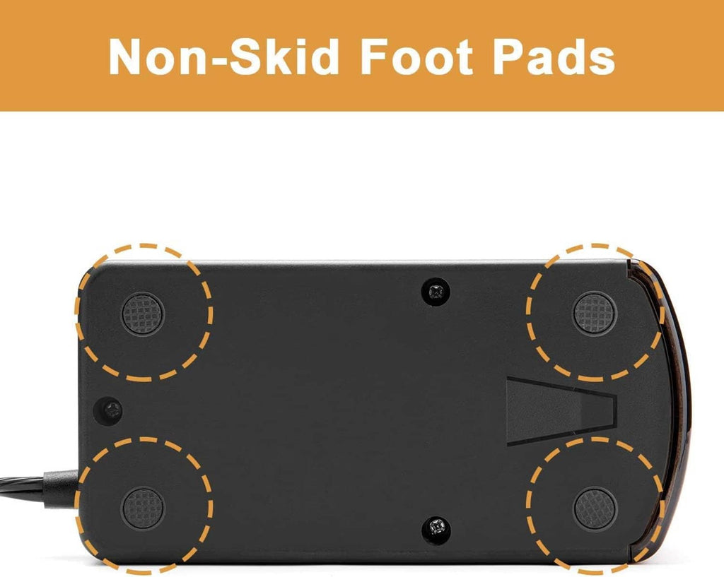 Bottom view of black pencil sharpener with non-skid foot pads