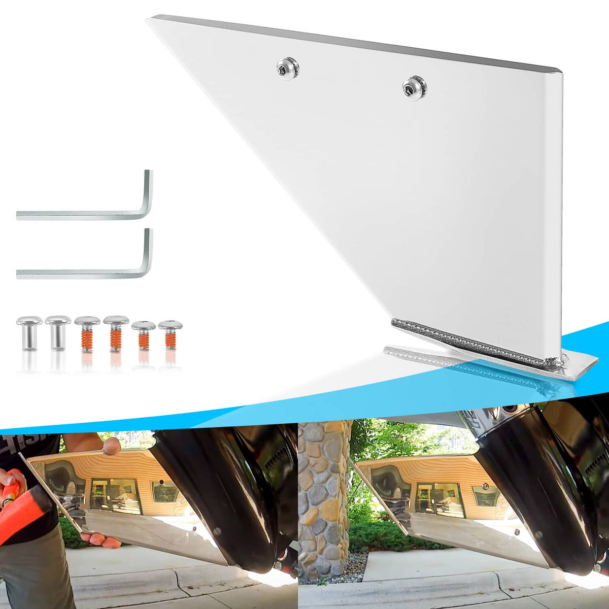 Safe-skeg protector tool kit: metal bracket plate with mounting bolts and screws