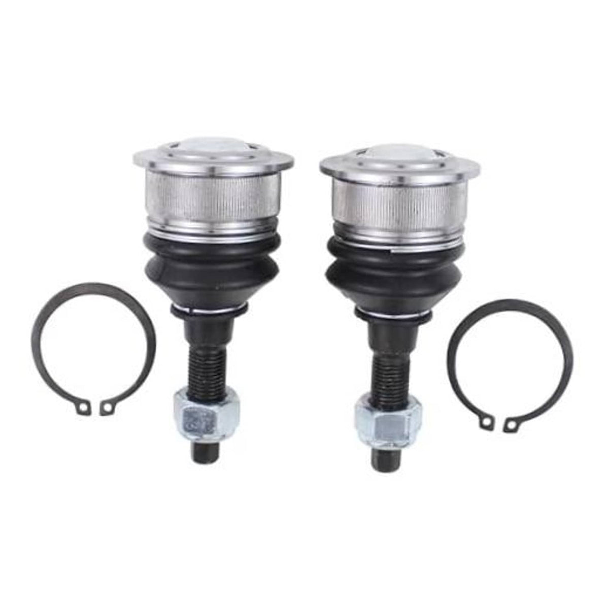 Front upper ball joint assemblies with chrome housings, black boots, and mounting studs (2-pack)