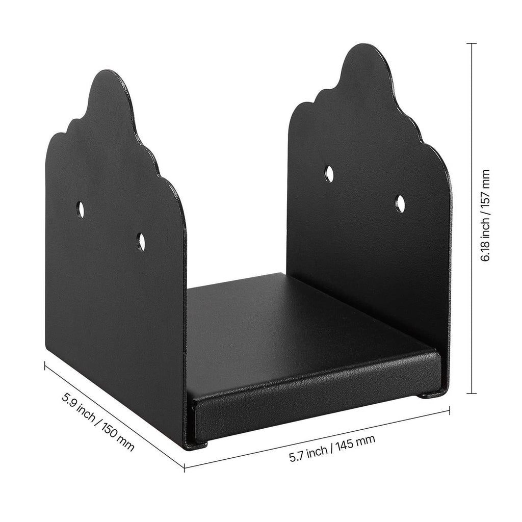 Black U-shaped steel post base bracket with two vertical plates and top mounting holes (2-pack)