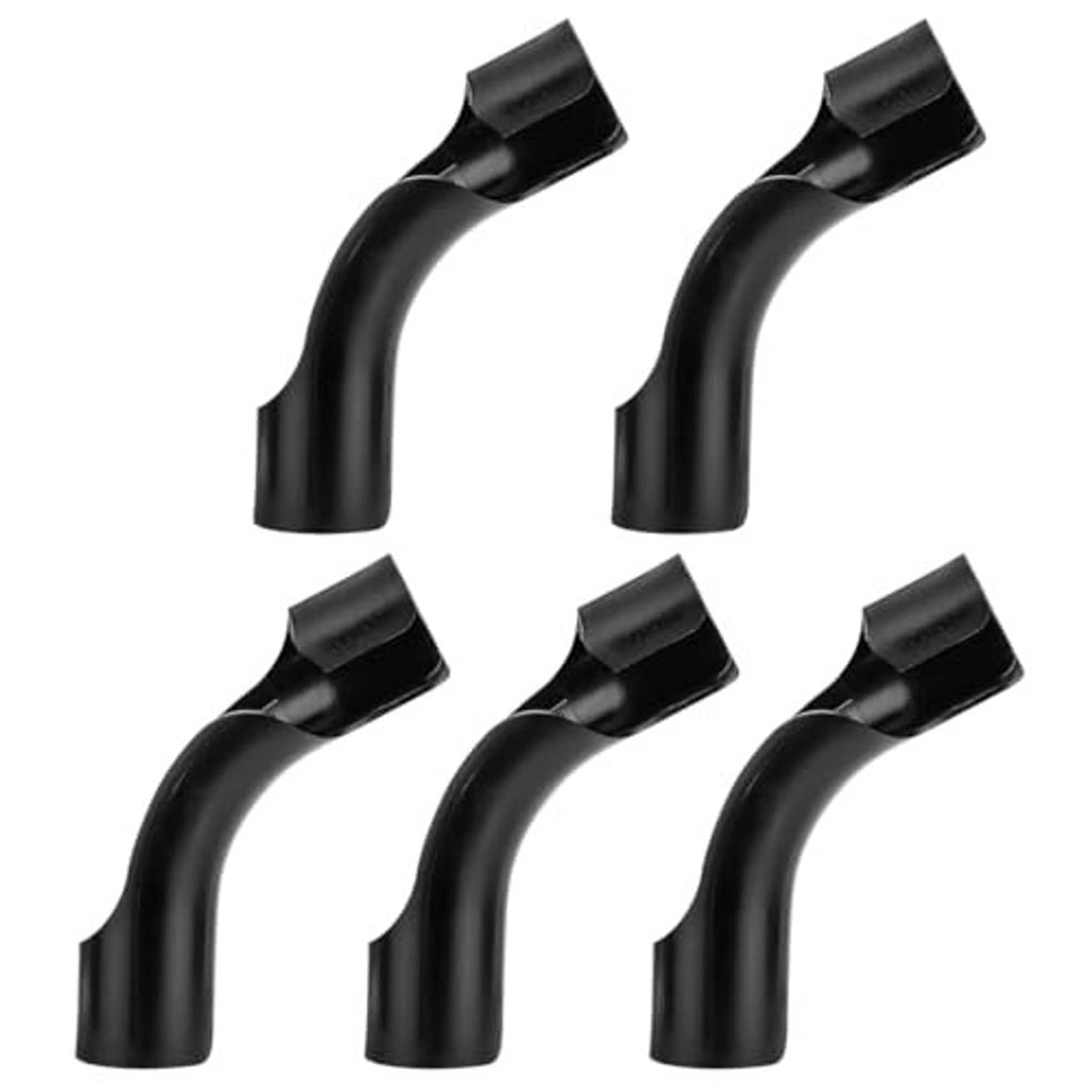 Set of six black curved fuel hose benders with open spout ends