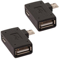Black micro USB OTG adapter with USB-A port and power-in slot