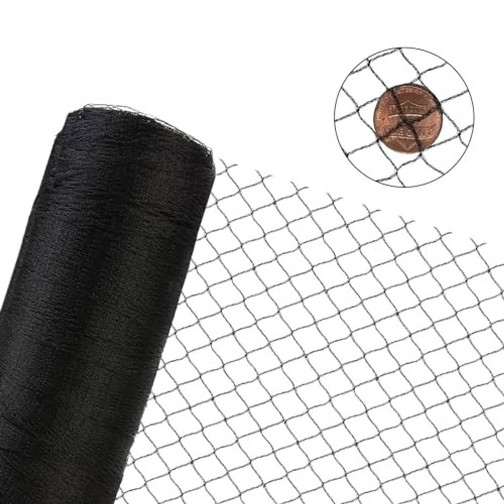 Rolled black woven netting with diamond mesh openings, 1/2-inch spacing close-up