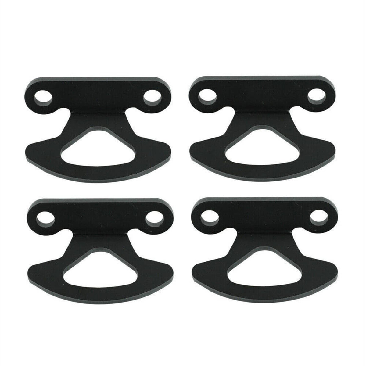 Four black tie-down hook anchor brackets laid out with mounting eye holes