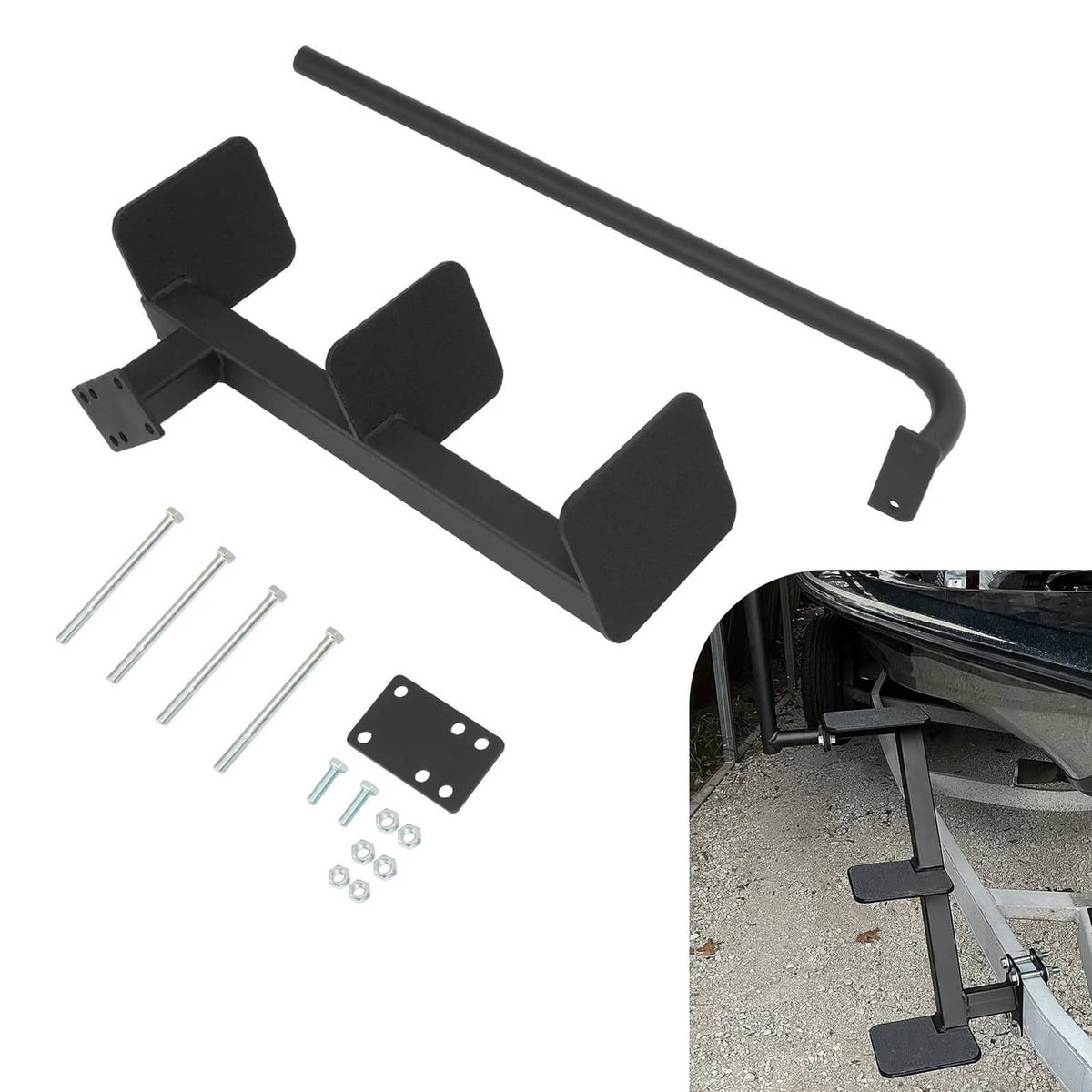 3-step boat trailer ladder kit with handle and mounting hardware