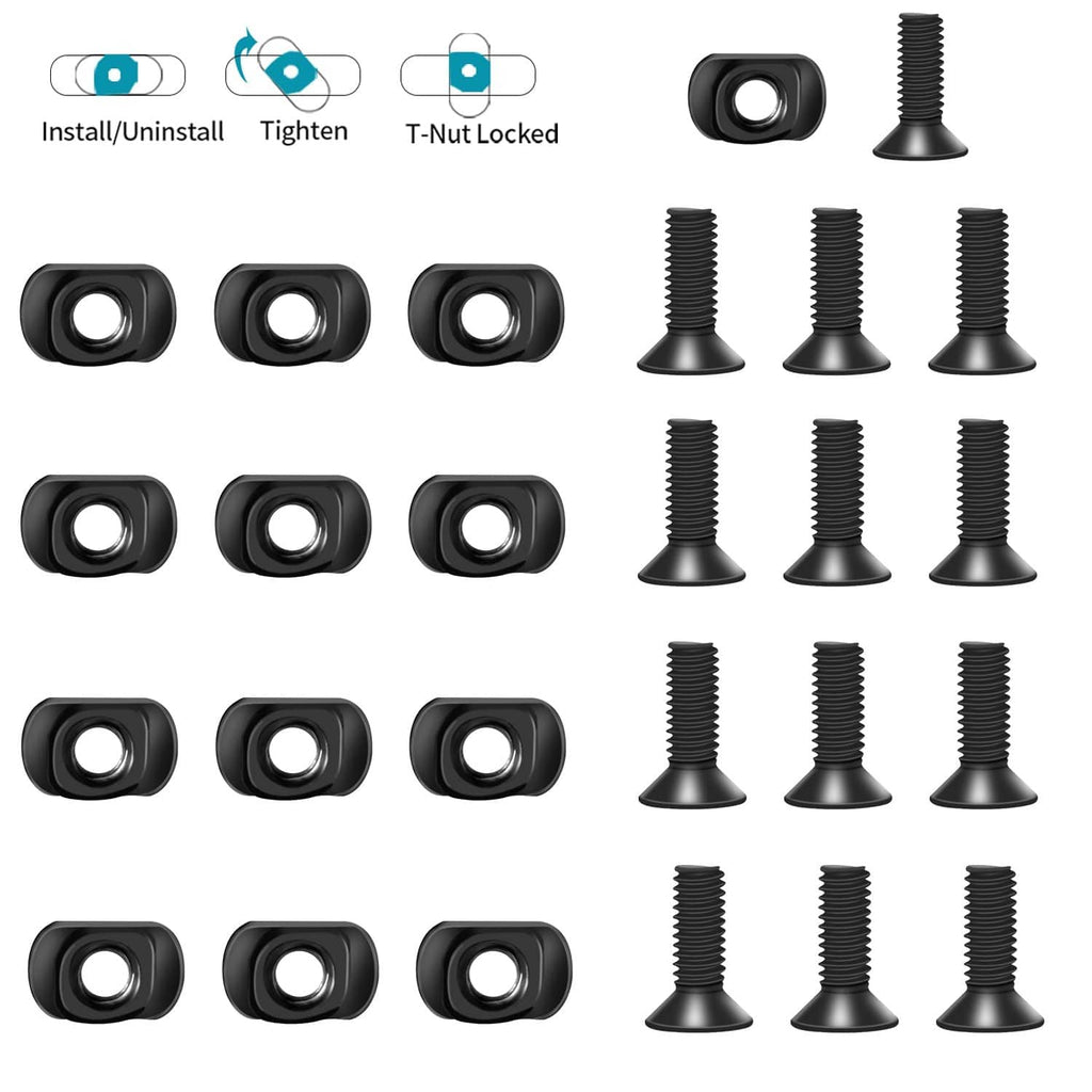 Black T-nuts and mounting screws for picatinny rail installation