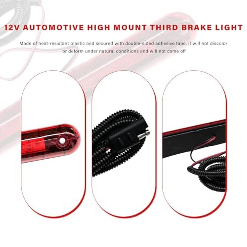 Red third brake light with clear lens, black connector, and attached coiled cable