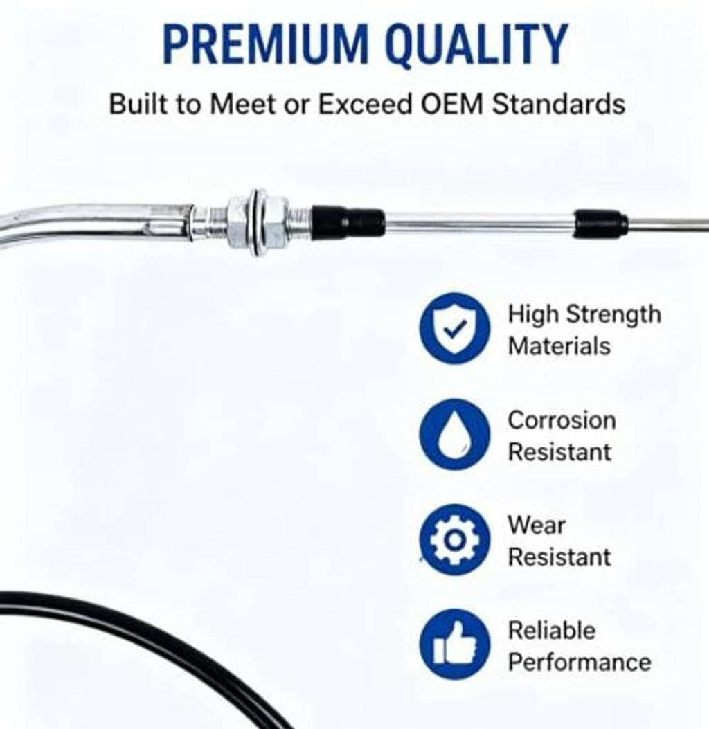 Golf cart transmission shift cable with silver housing and black collar at connector end