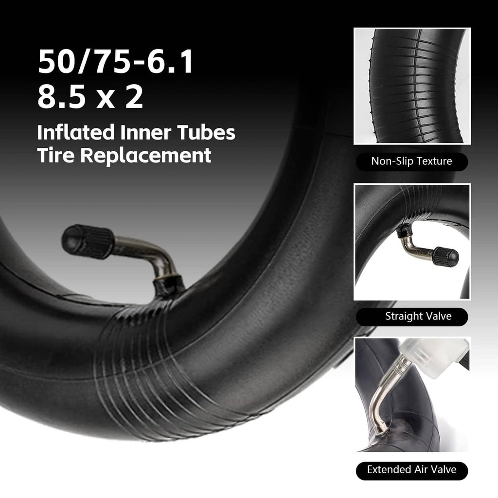 Black scooter inner tube with straight valve and extended air valve detail