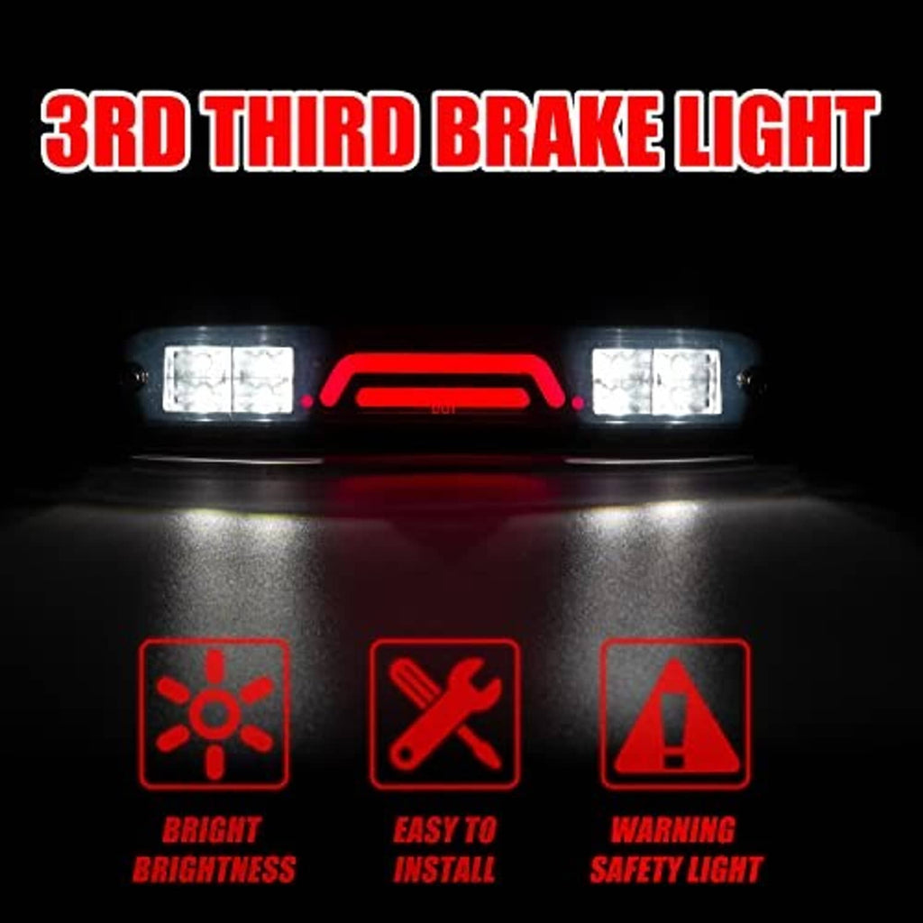 Third brake light with red LED center bar and bright white end sections, clear housing