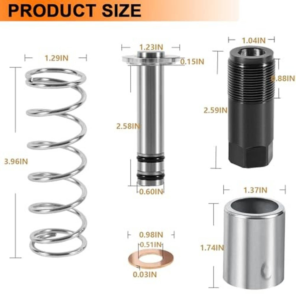 Replacement plunger kit with coil spring, metal cylinder, gasket and piston rod (sizes)