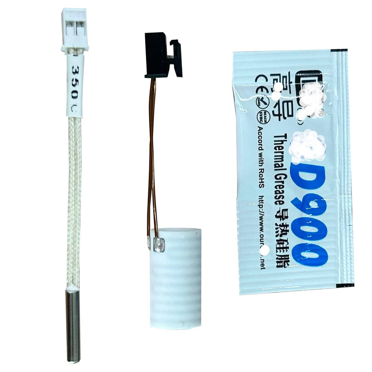 Ceramic heater tube temperature sensor with thermistor probe and wiring leads
