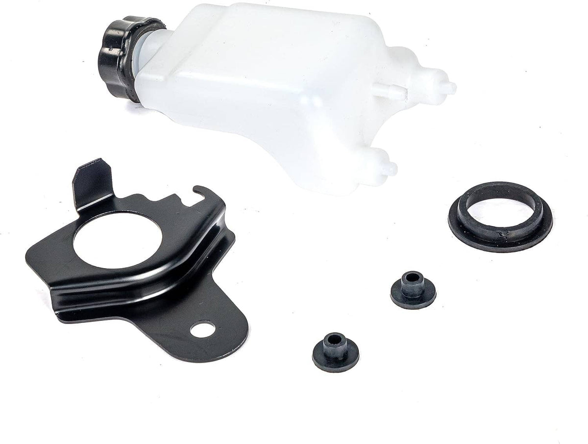 White oil tank with black mounting bracket, O-ring and three rubber grommets