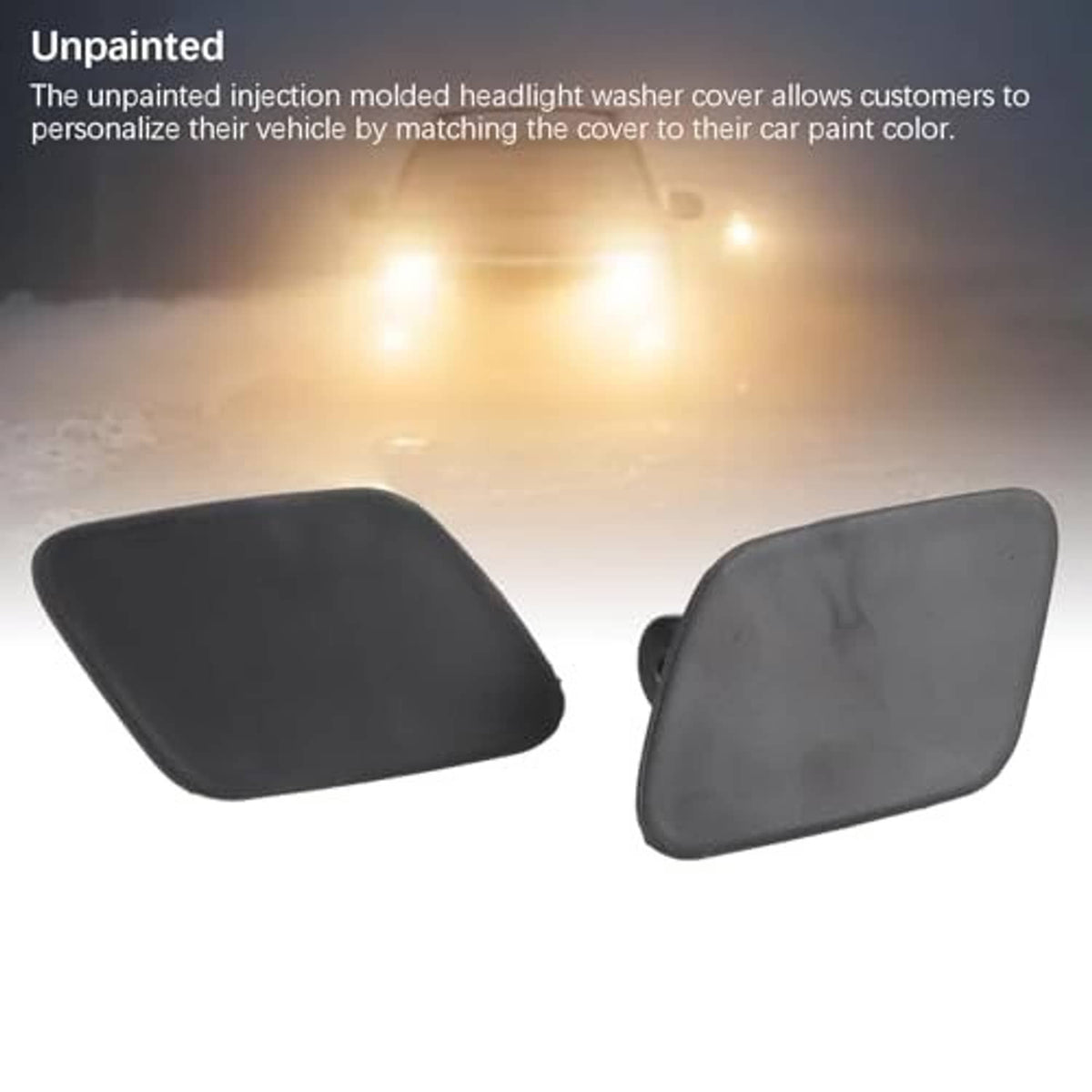 Unpainted dark gray headlight washer cover caps, left and right