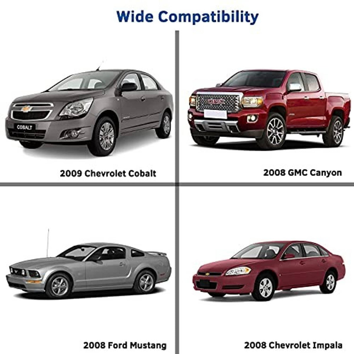 Vehicle compatibility graphic showing multiple car types for an automotive relay