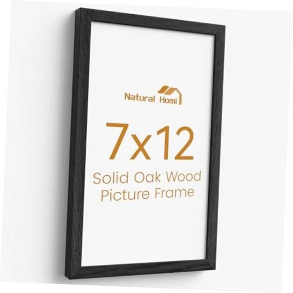 Black 7x12 solid oak picture frame with clear front glass, empty interior