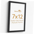 Black 7x12 solid oak picture frame with clear front glass, empty interior