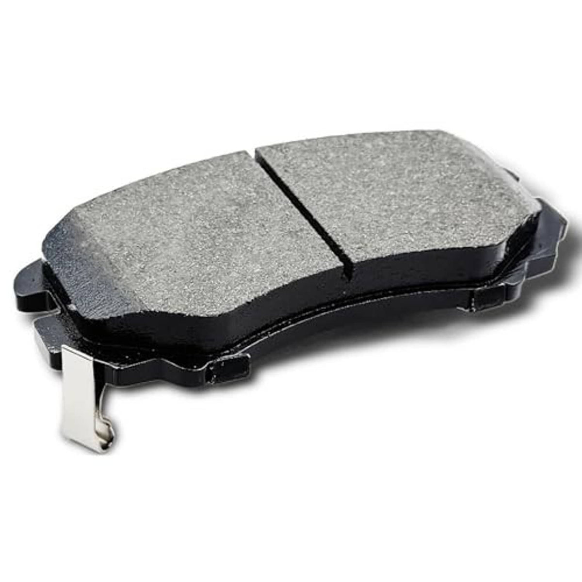 Ceramic front brake pad with gray friction surface and black backing plate