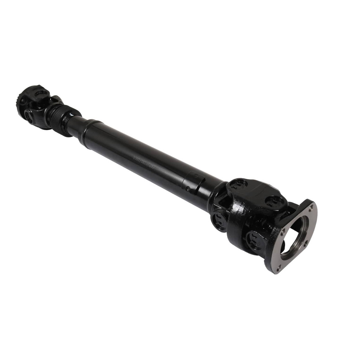 Black front driveshaft with circular flange end and sliding shaft section