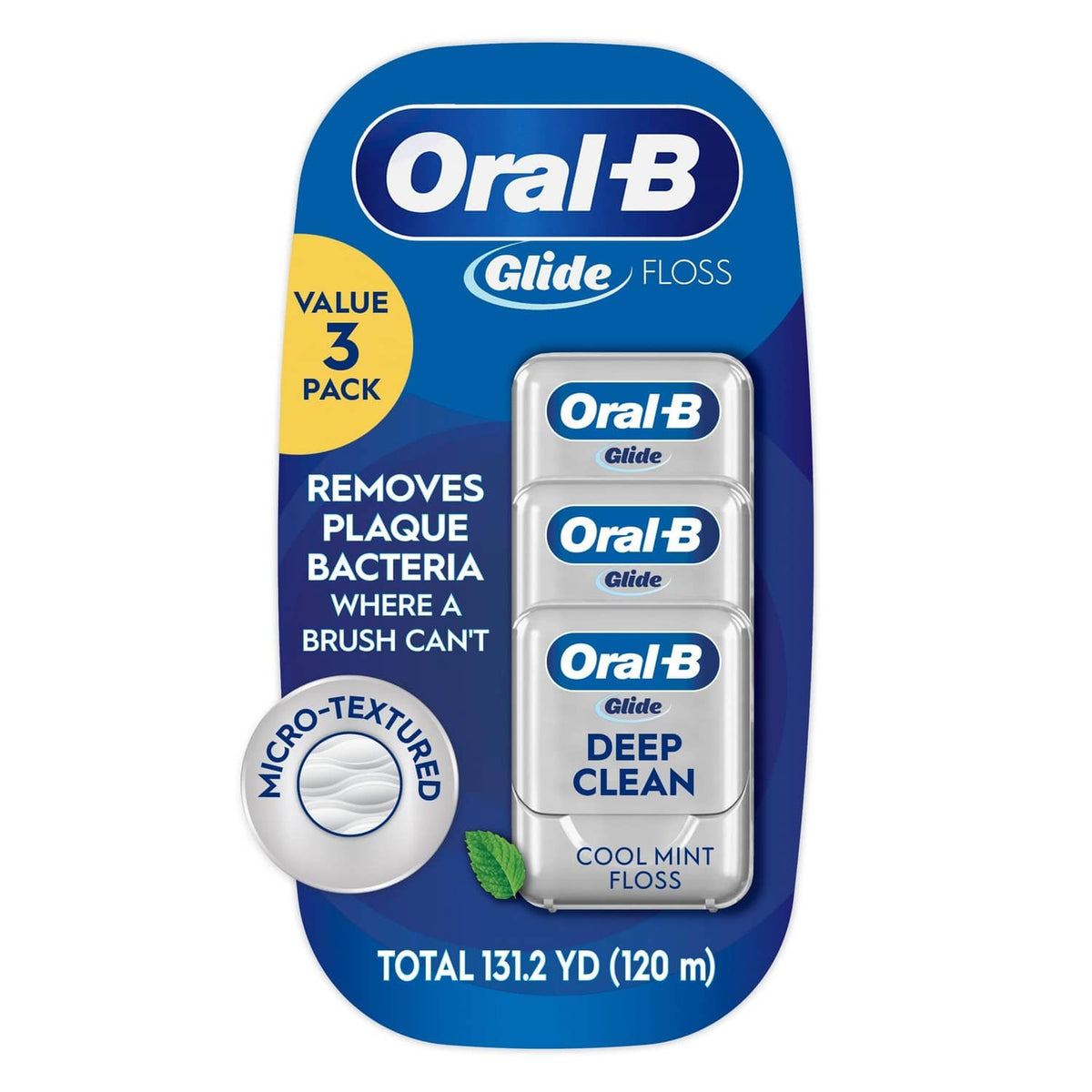 Oral-B Glide floss value pack, 3-count cool mint, deep clean white cartridge